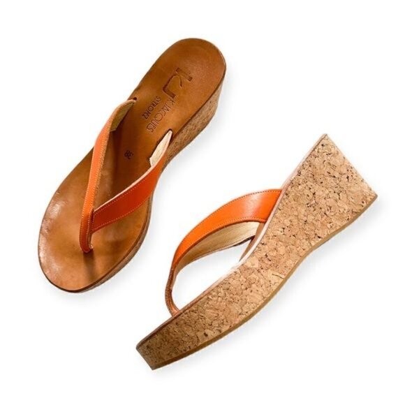 K JACQUES Diorite Wedge Thong Sandals, Orange, Size 38EU - Picture 11 of 13